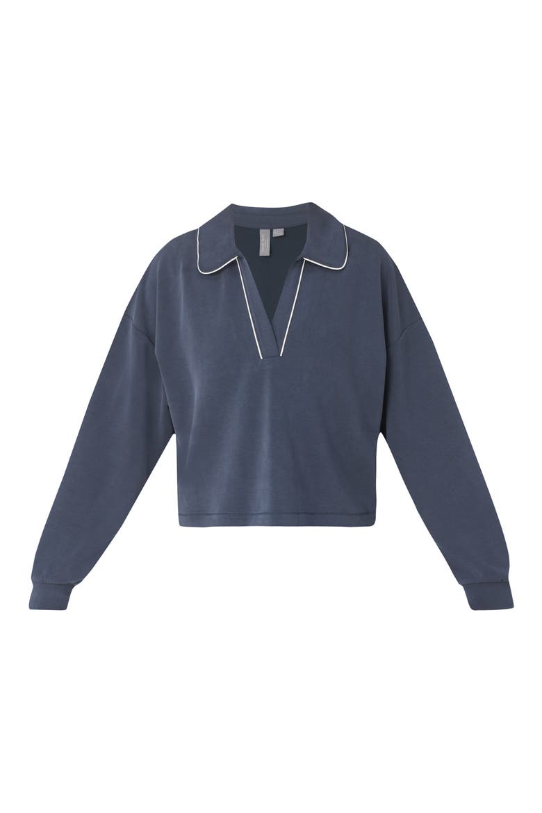 Sand Wash Crop Henley Sweatshirt, Alternate, color, FRENCH NAVY