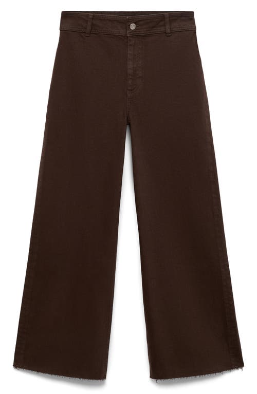 Mango Catherin Frayed High Waist Wide Leg Culotte Jeans In Brown