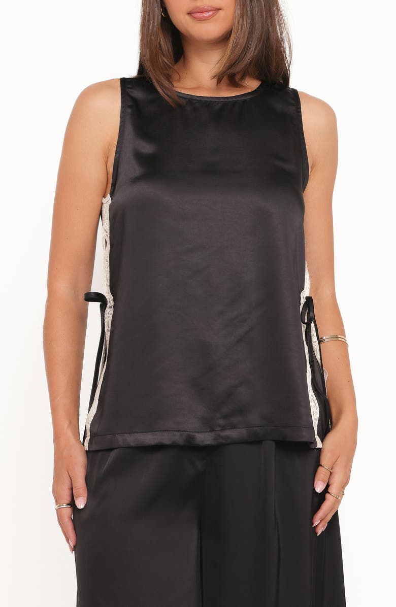 Petal & Pup Coleman Side Slit Satin & Lace Top, Main, color, Black