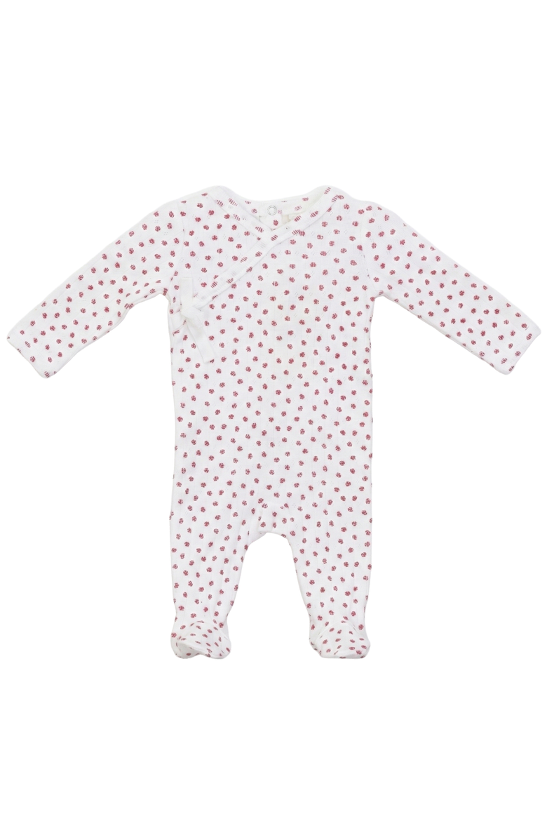 Girl Pointelle Flower Print Wrap Romper, Main, color, White/Red