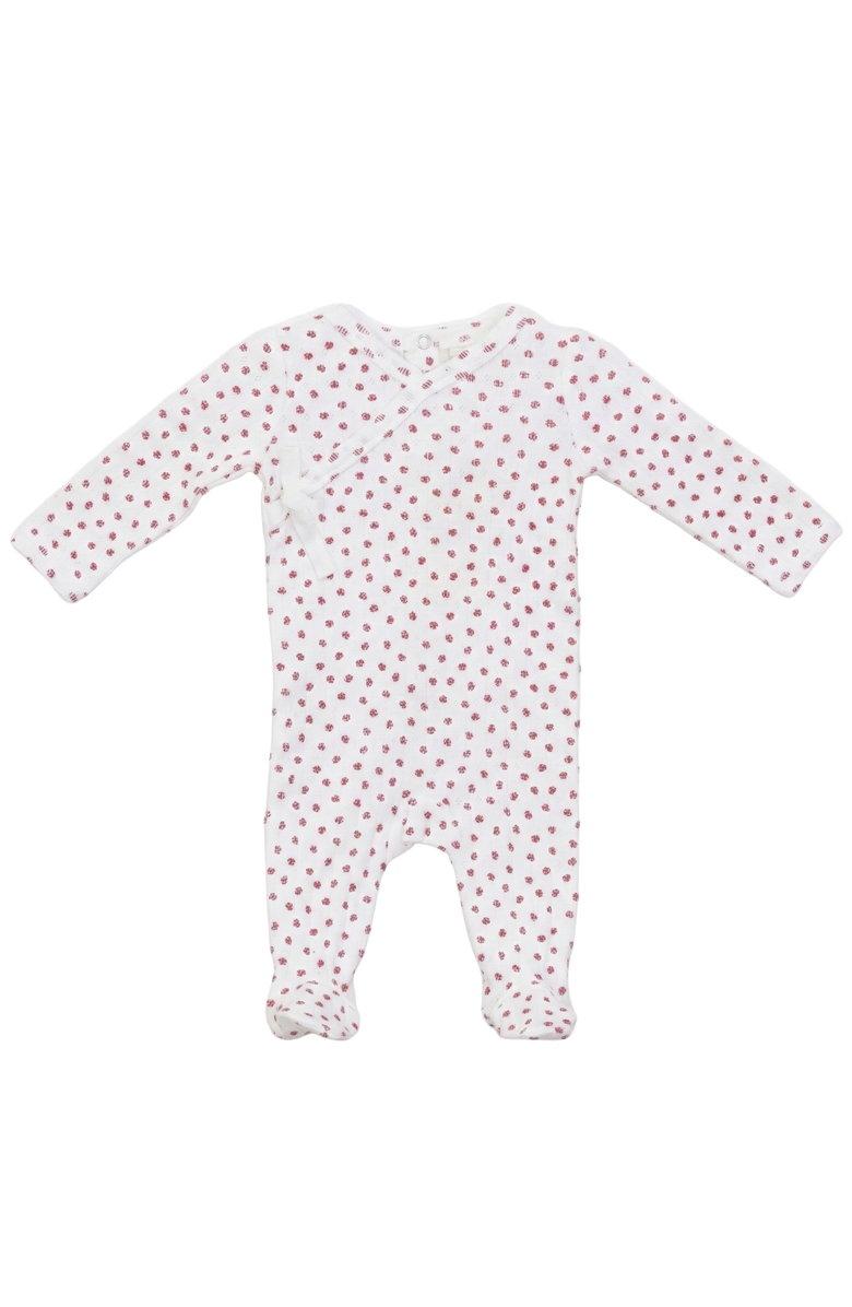 Fragile Girl Pointelle Flower Print Wrap Romper, Main, color, White/Red