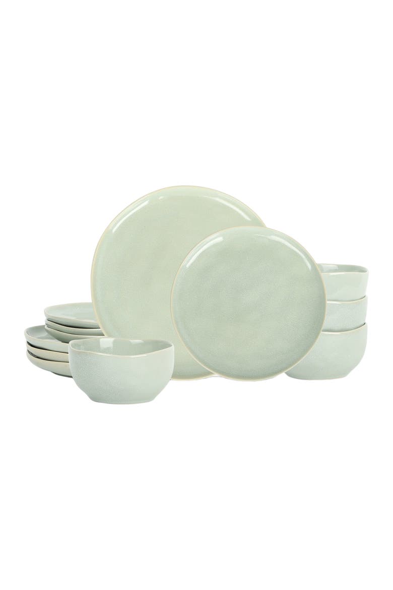Mirella Stoneware 12-Piece Dinnerware Set, Main, color, Light Green