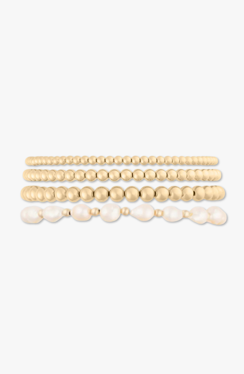 Baroque Pearl and 14k Gold Filled Bead Four Bracelet Stack