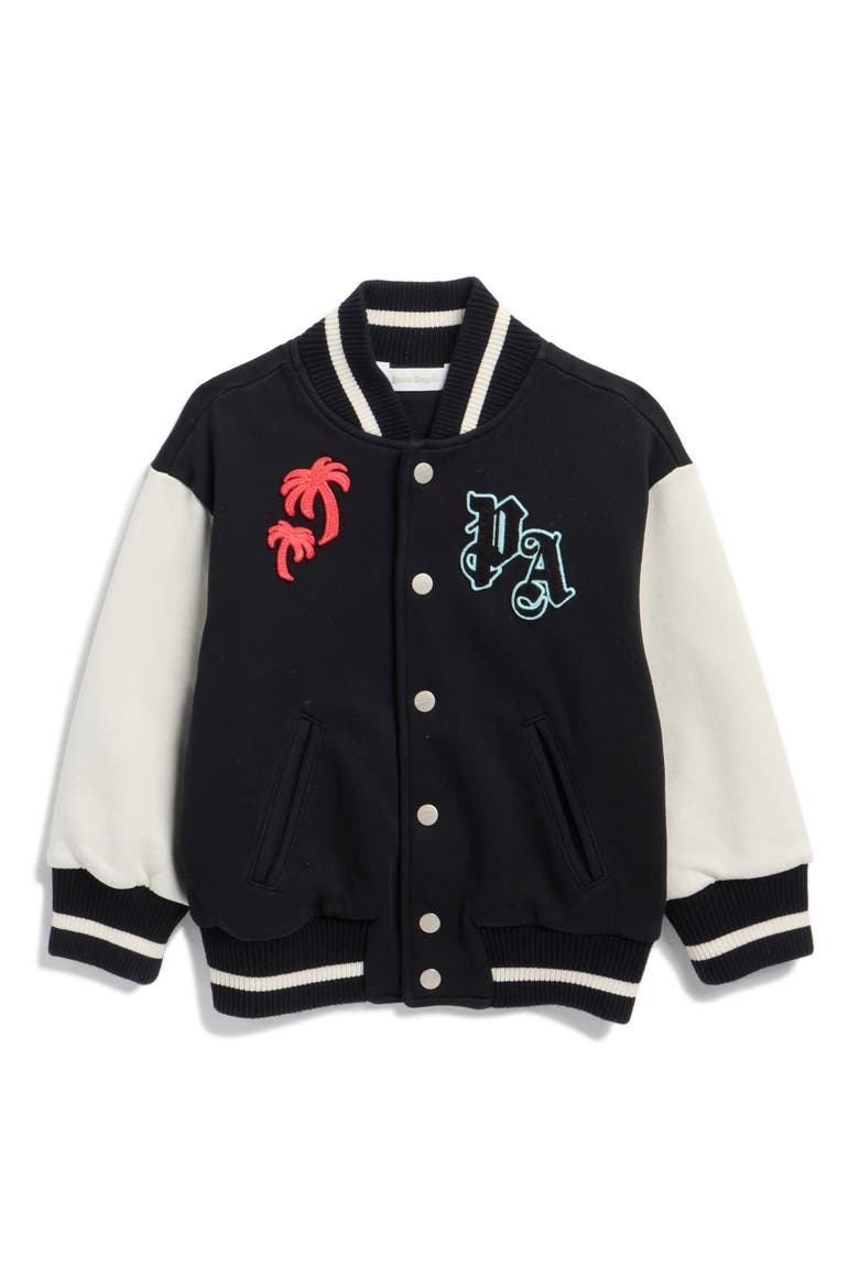 Kids' Patch Logo Bomber Jacket, Main, color, BLACK BUTTER
