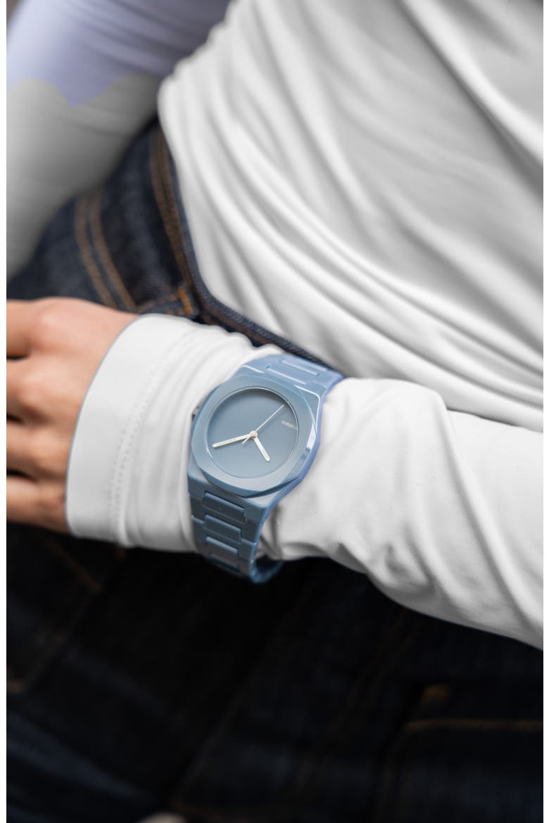 Pure Indigo Ceramic Bracelet Watch, 37mm, Alternate, color, LIGHT BLUE