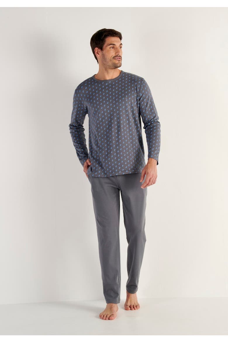 Paisley Long Pajama Set, Alternate, color, Grey Print
