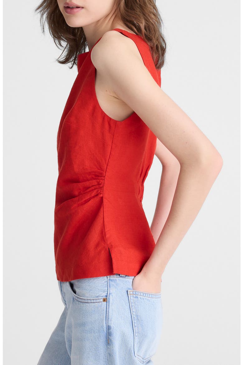 Cinched Boatneck Sleeveless Linen Top, Alternate, color, WILD POPPY