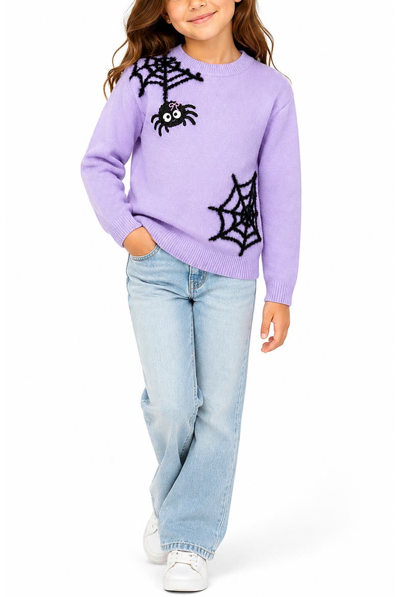 Kids' Spider Graphic Sweater, Alternate, color, PURPLE/ BLACK
