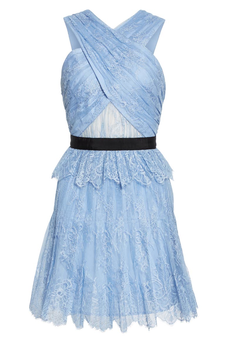 Cross Front Lace Minidress, Alternate, color, BLUE