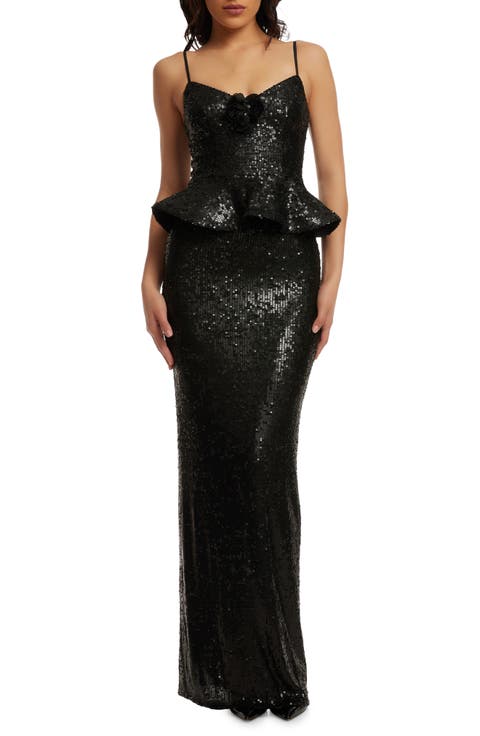 Akiah Sequin Ruffle Column Gown