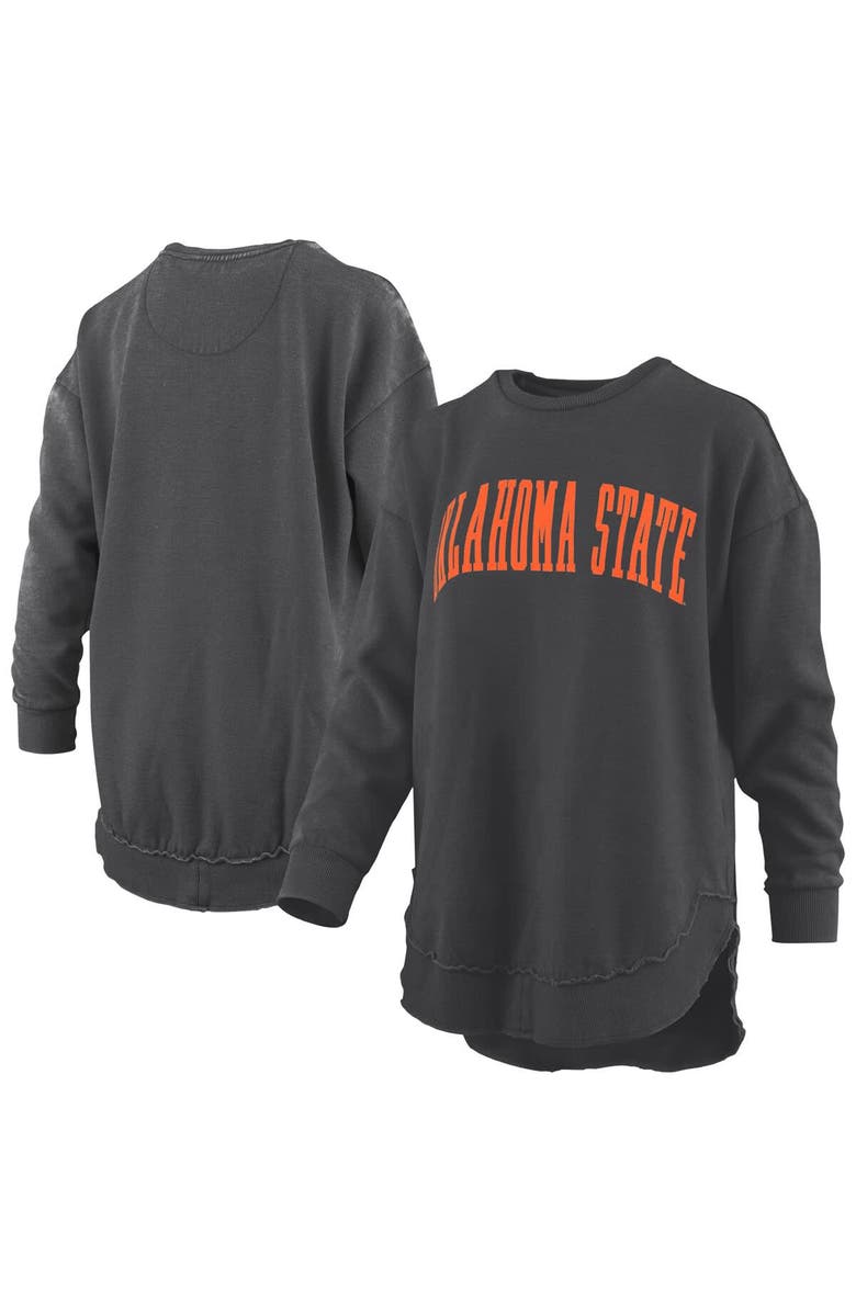 PRESSBOX Women's Pressbox Black Oklahoma State Cowboys Melange Poncho Vintage Fleece Long Sleeve Pullover Sweatshirt, Alternate, color, Black