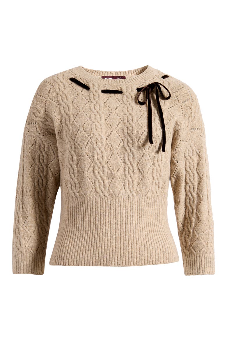 x Sara Walker Miranda Velvet Pointelle Sweater, Alternate, color, OATMEAL
