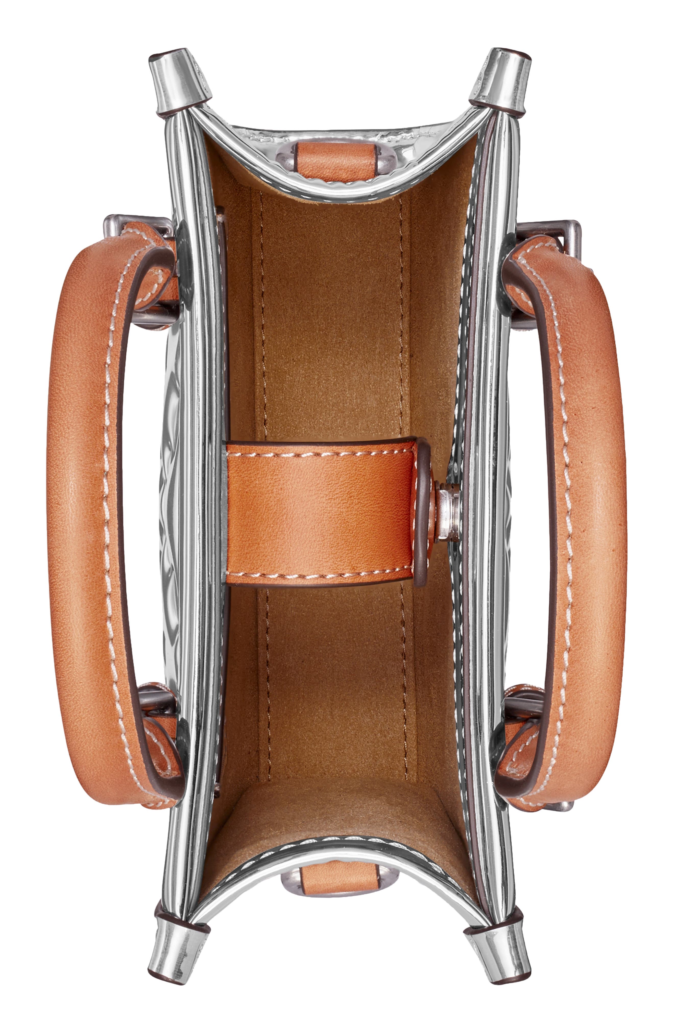 Tory Burch Mini T Monogram Embossed Metallic Tote Bag, Alternate, color, 