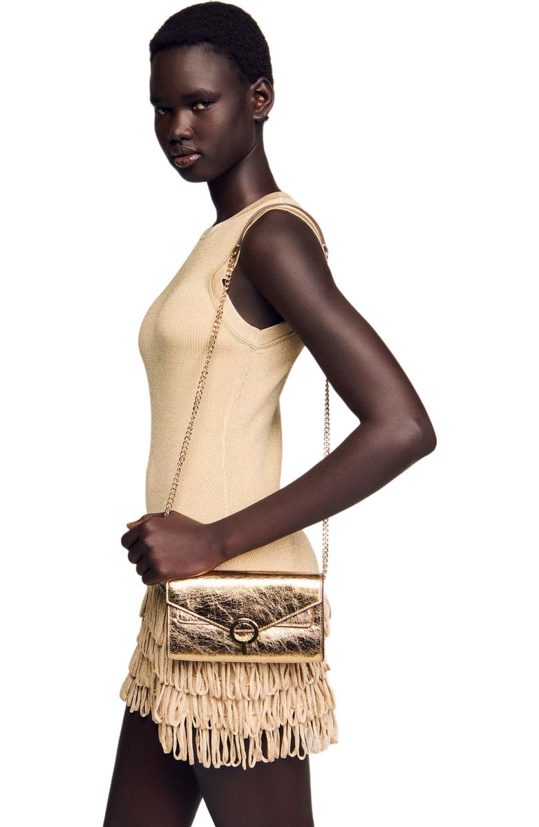 SANDRO Gold leather clutch bag, Alternate, color,