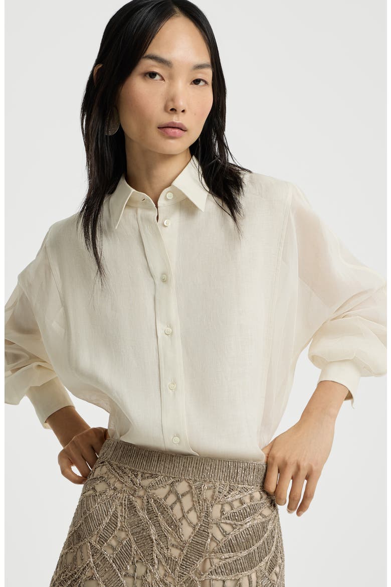 Linen and cotton organza shirt, Alternate, color, Milk