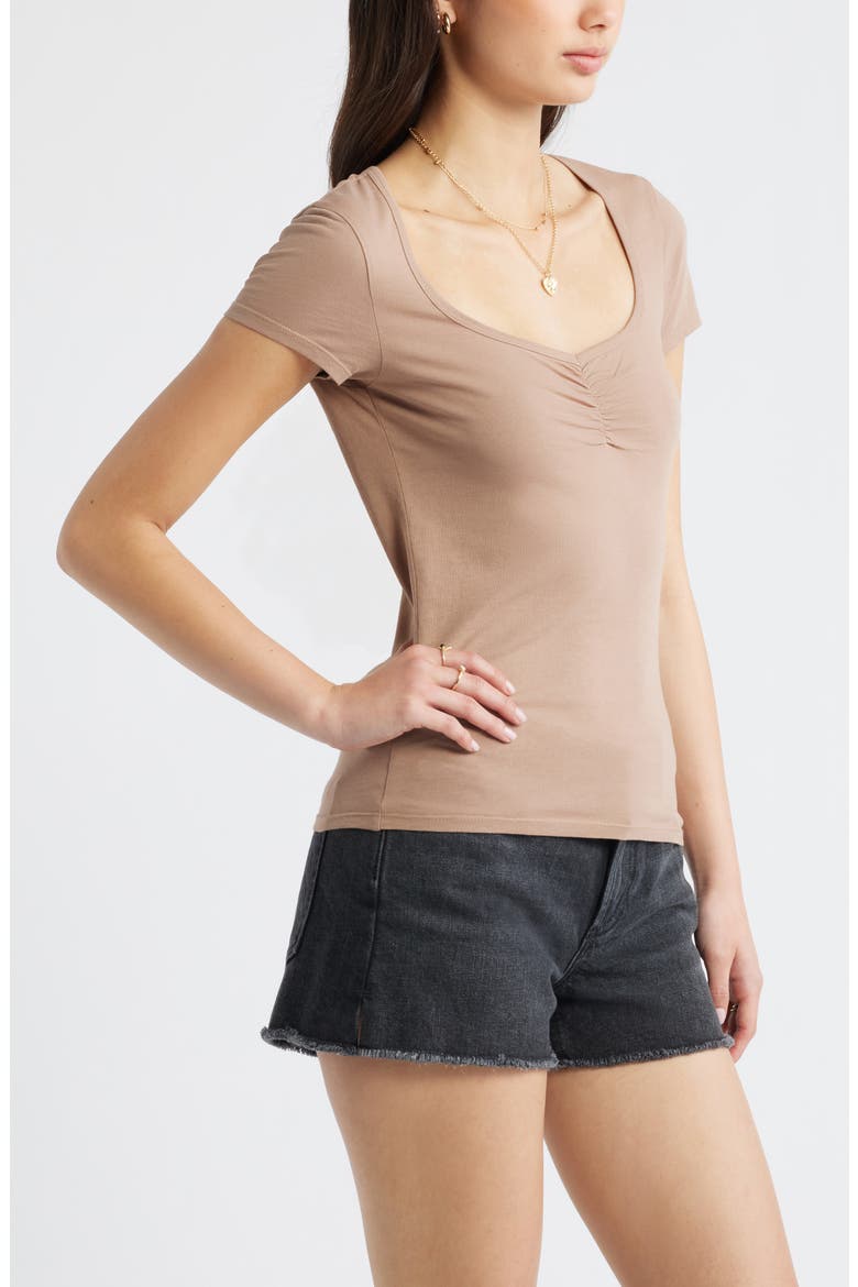 Ruched Front Cotton T-Shirt, Alternate, color, BROWN FRESCO