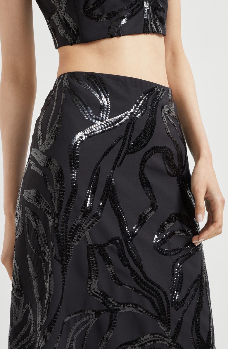 Brunello Cucinelli Skirt with dazzling floral embroidery, Alternate, color, Black