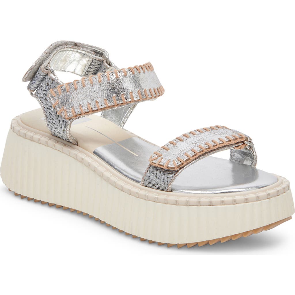 Dolce Vita Debra Platform Sandal In Silver Distressed Leather