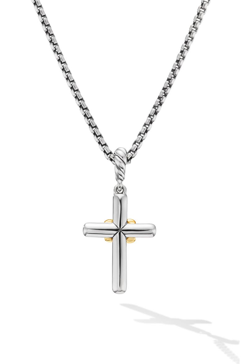 Petite Diamond Cross Charm Necklace, Alternate, color, STERLING SILVER/ YELLOW GOLD