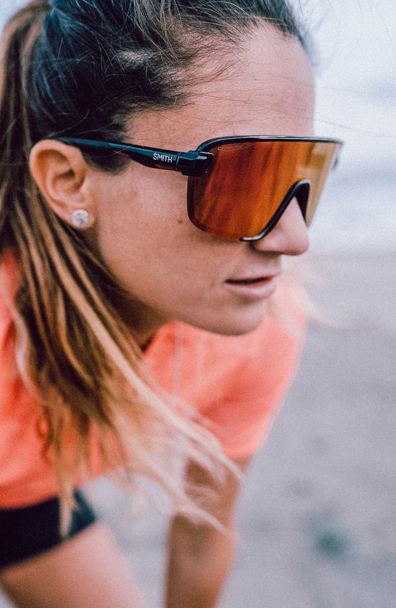 Smith Bobcat 135mm ChromaPop<sup>™</sup> Shield Sunglasses, Alternate, color, Black / Red Mirror