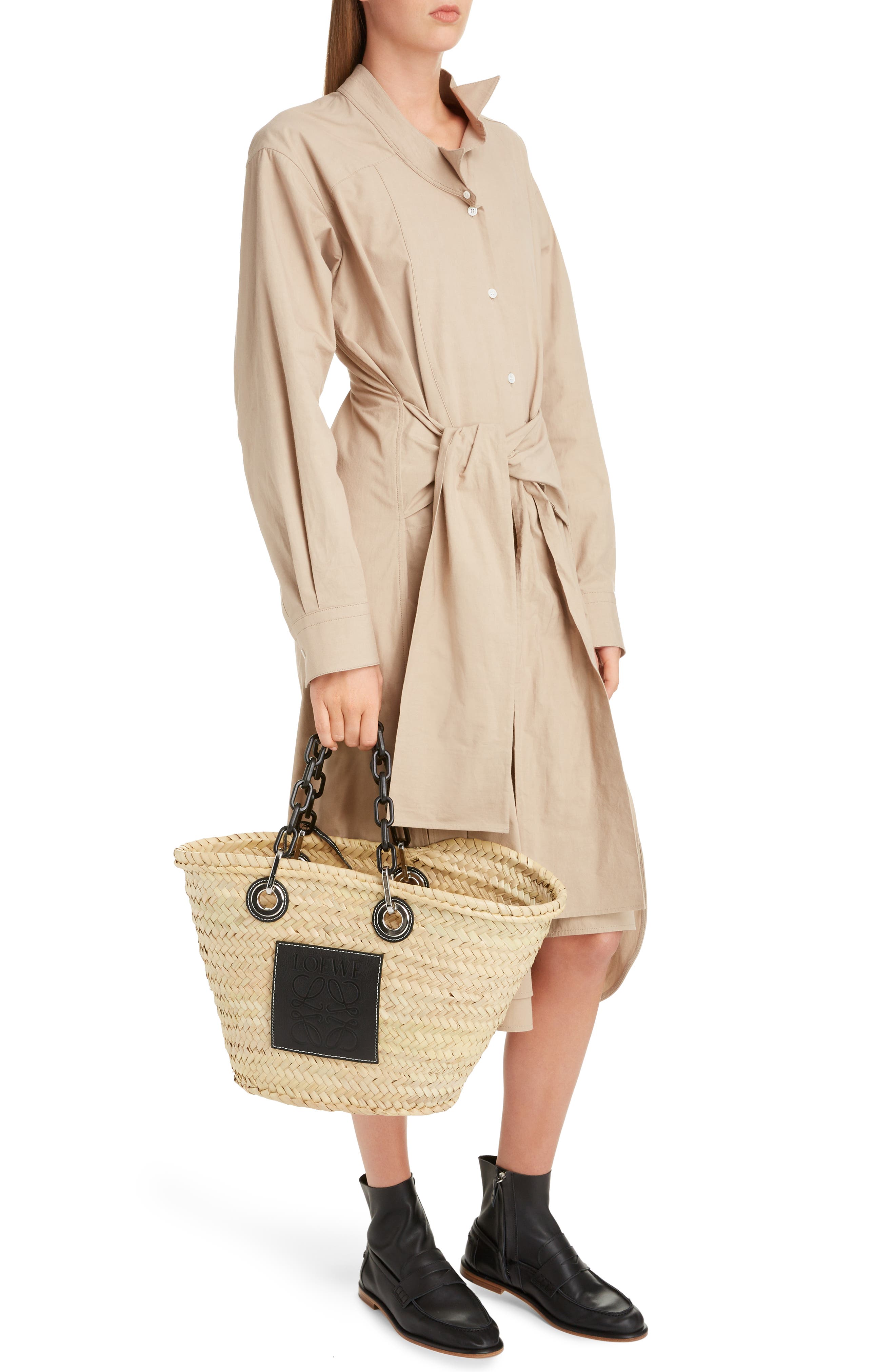 Loewe Chain Handle Woven Palm Market Basket, Alternate, color, 