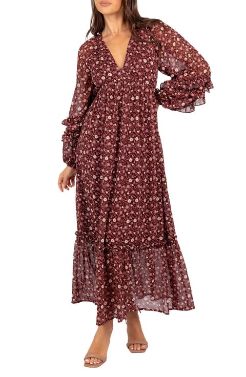 Evian Floral Print Long Sleeve Maxi Dress