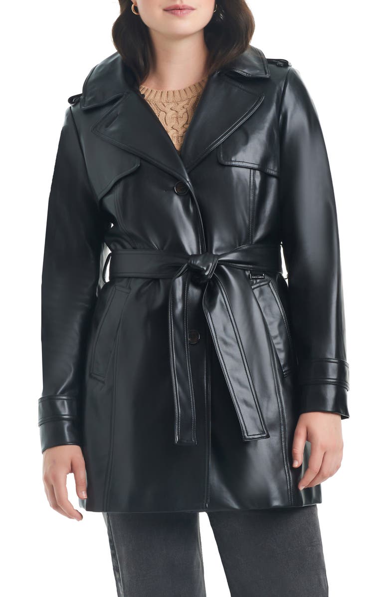 Vince Camuto Belted Faux Leather Jacket with Removable Faux Fur Collar, Alternate, color,