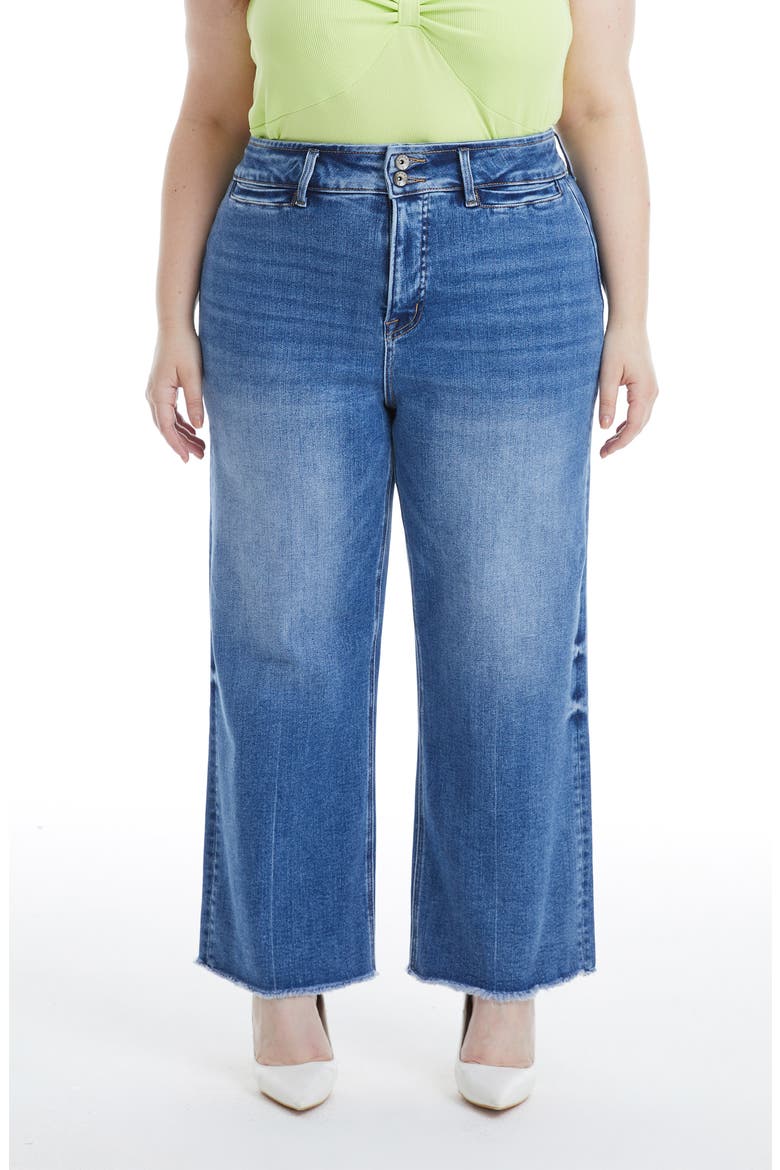 High Waist Raw Hem Wide Leg Jeans, Main, color, MEDIUM BLUE