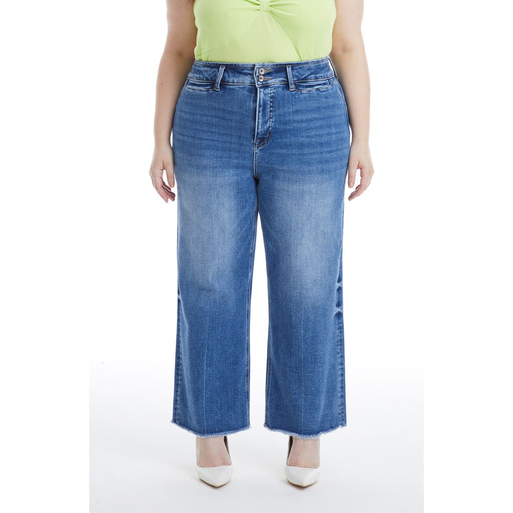 Bayeas Plus Size High Rise Wide Leg Jeans With Raw Hem