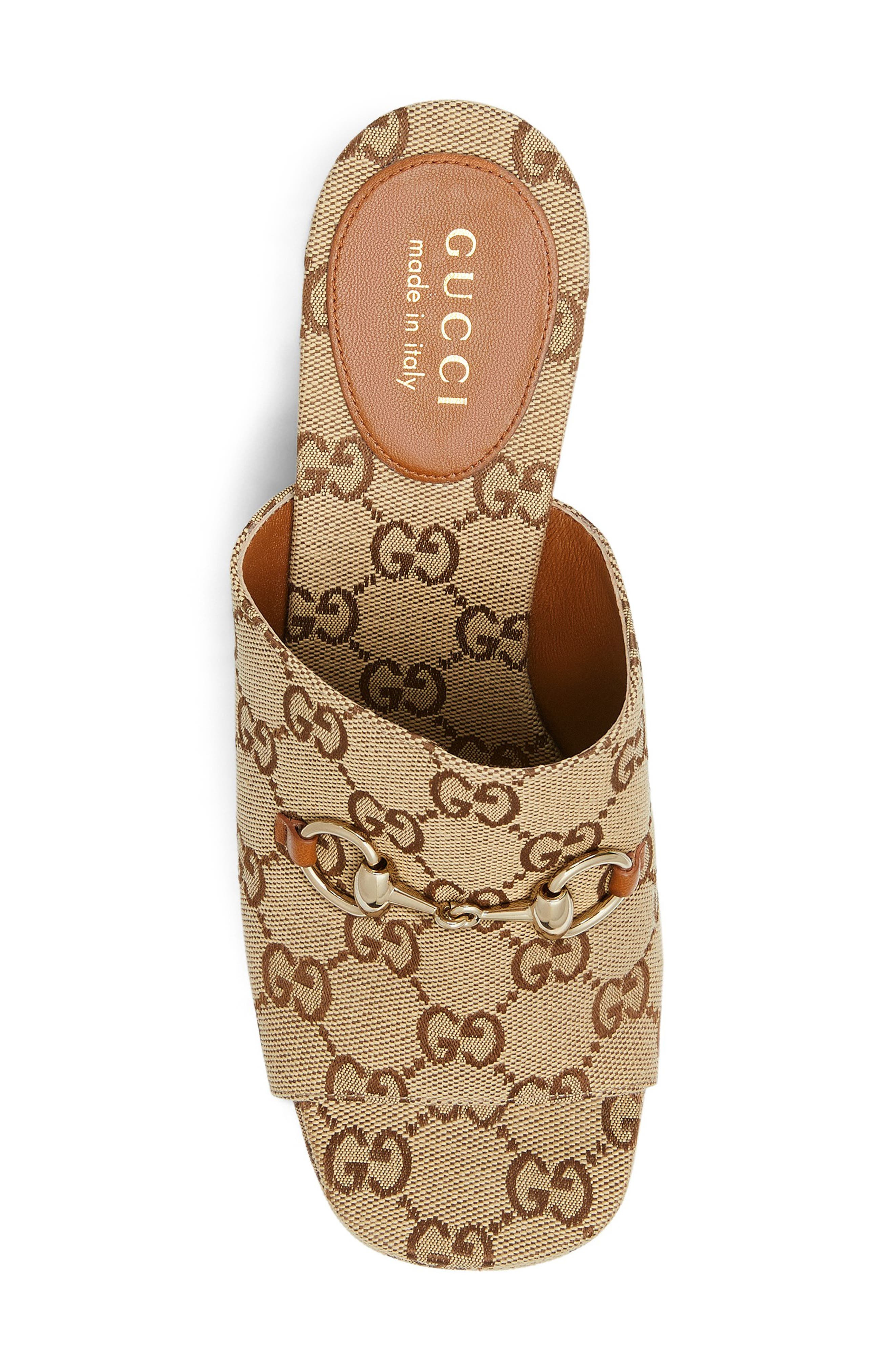 Gucci Carmen Horsebit Platform Wedge Sandal, Alternate, color, Brown