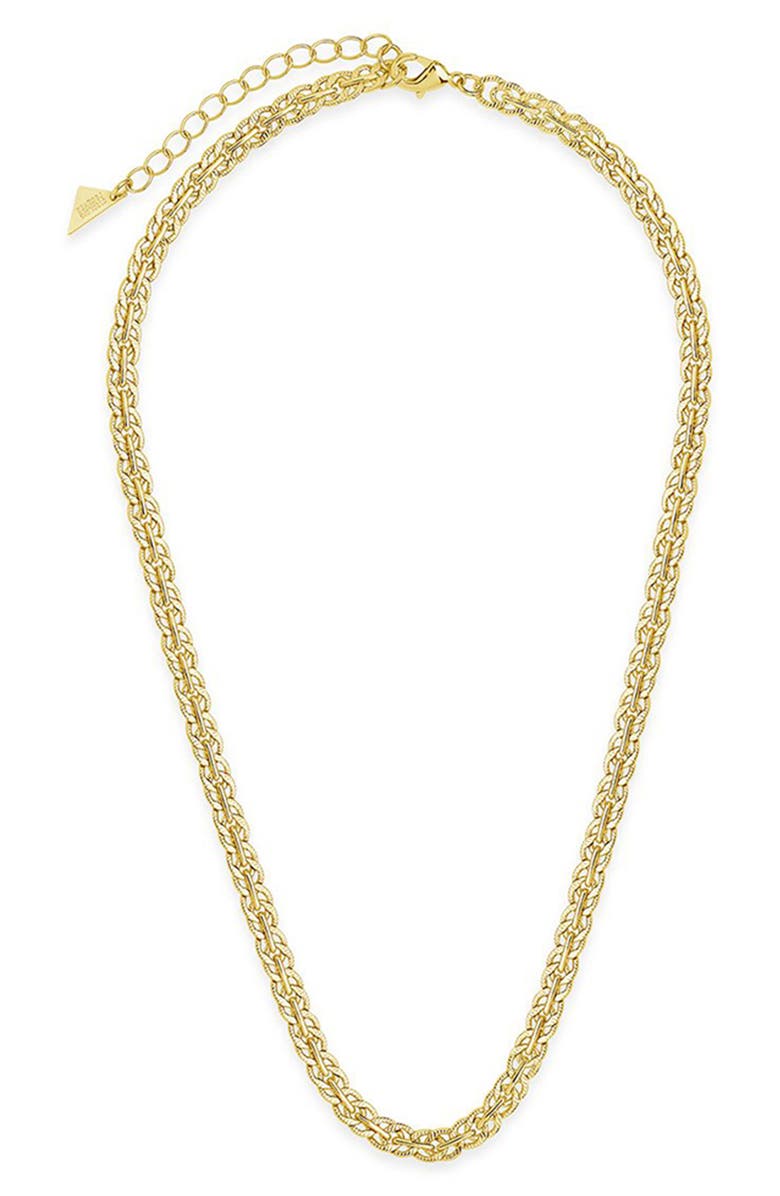 Sterling Forever Hammered Interlocking Curb Chain Necklace, Alternate, color, Gold