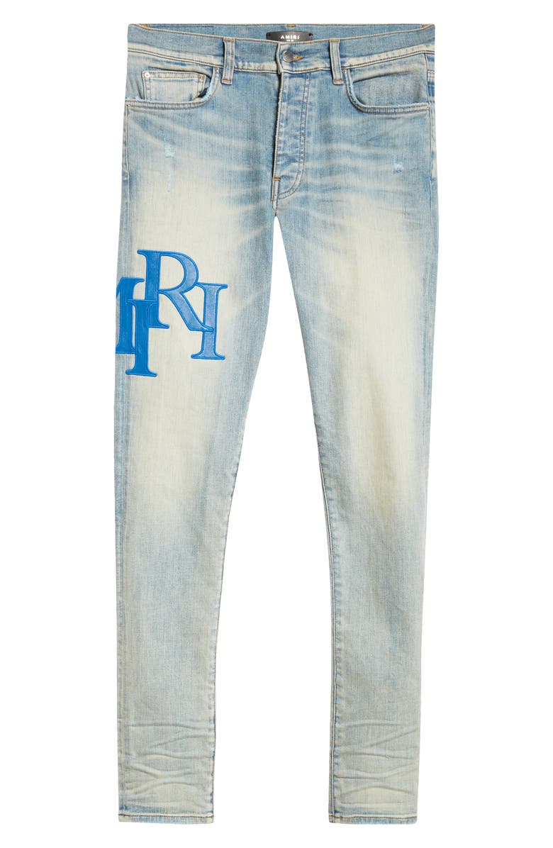 AMIRI Staggered Logo Skinny Jeans, Alternate, color, 