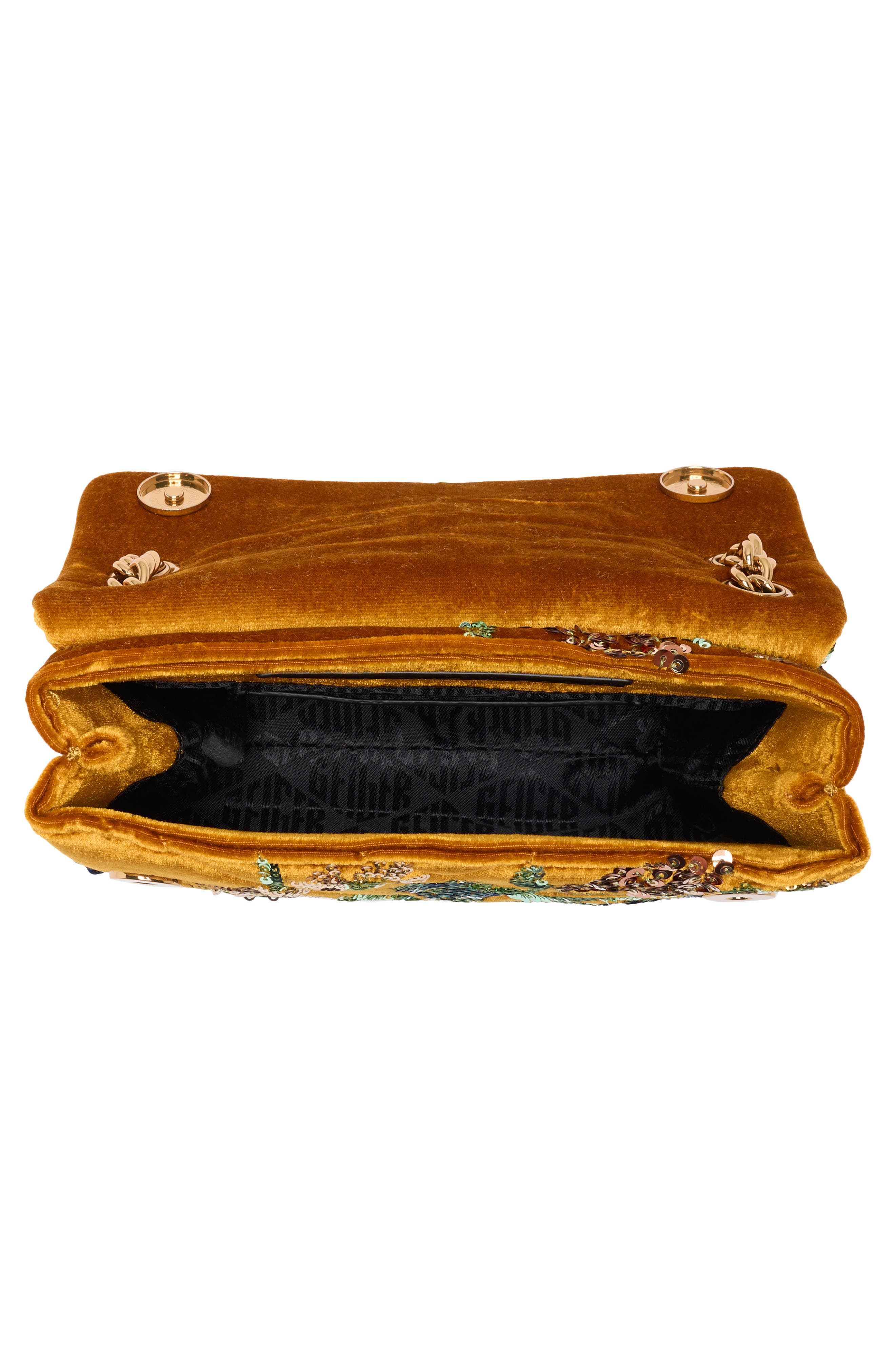 Kurt Geiger London Mini Kensington Sequin Flower Velvet Crossbody Bag, Alternate, color, Mustard