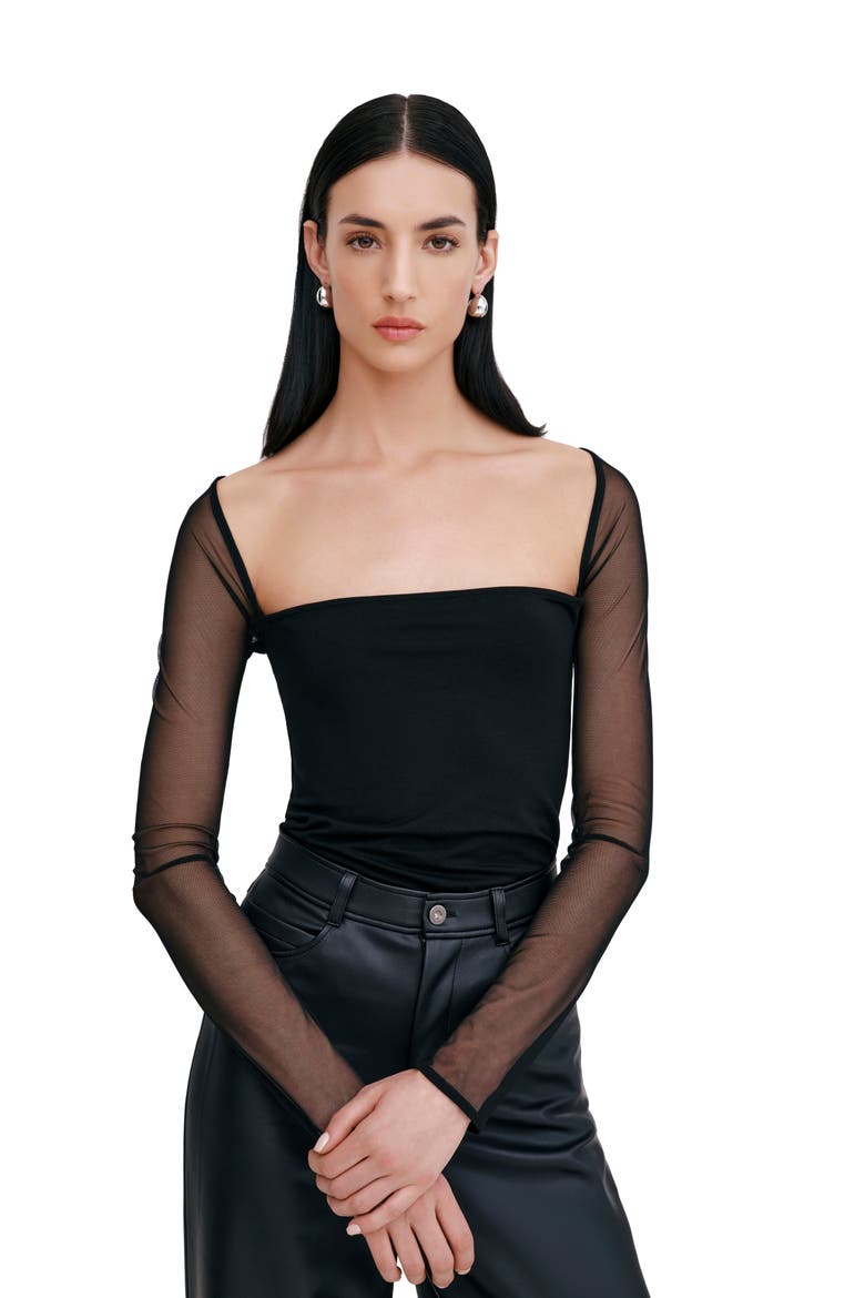 Lucia Long Sleeve Mesh & Jersey Top, Alternate, color, BLACK