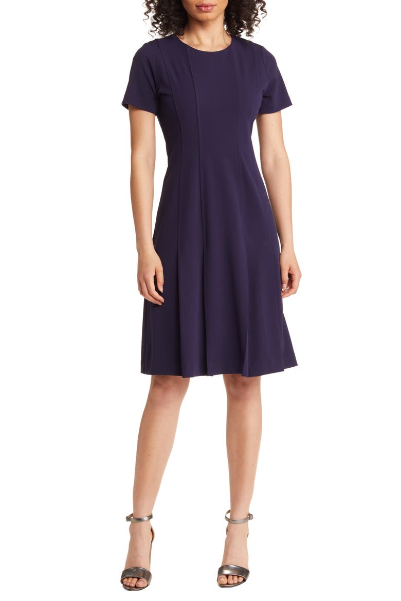 Stretch Crepe Fit & Flare Dress, Main, color, MIDNIGHT NAVY