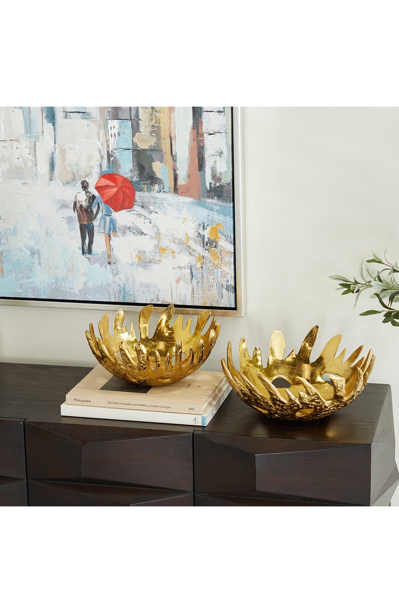 Novogratz Goldtone Aluminum Contemporary Abstract Decorative Bowl - Set of 2, Alternate, color, Gold