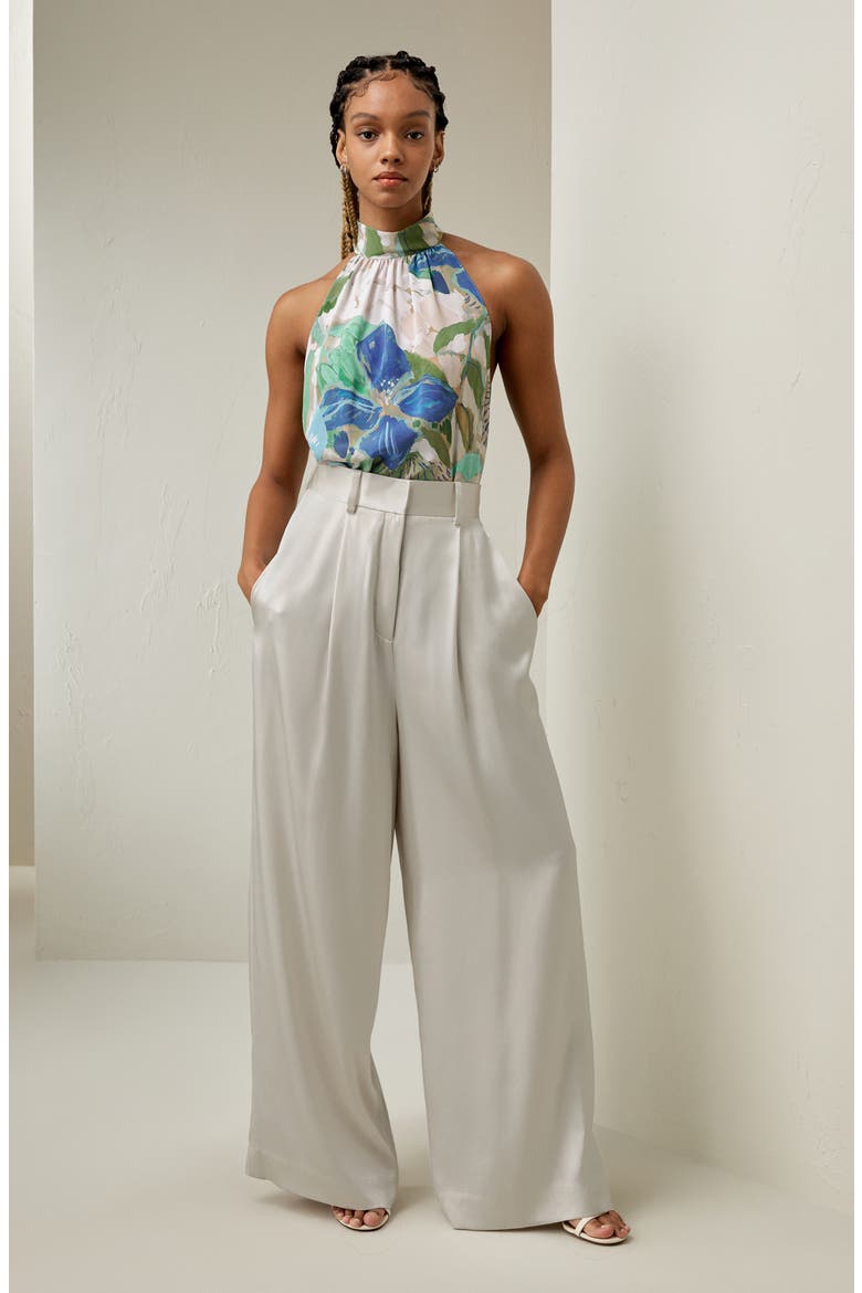 Women's Praslin Mock Neck Silk Top, Alternate, color, Oil painting floral pattern