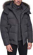 Andrew Marc Hooded Down & Feather Fill Bomber Jacket with Faux Fur Trim