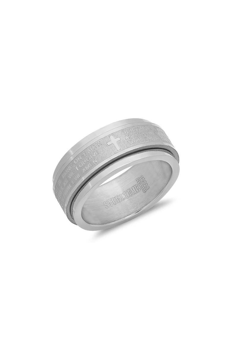 Our Father Cross Band Ring, Main, color, SILVER