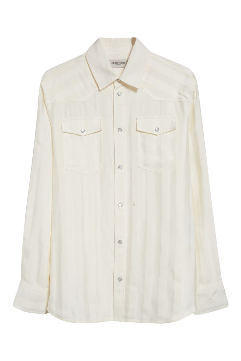 Vertical Stripe Oversize Pearl Snap Shirt, Alternate, color, PAPYRUS