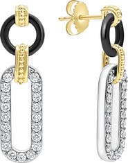 LAGOS Signature Caviar Diamond & Black Ceramic Link Drop Earrings