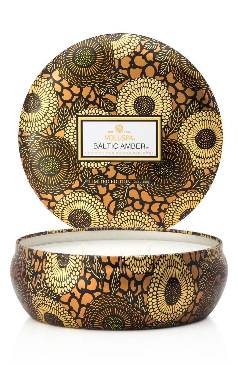Voluspa Three-Wick Lidded Tin Candle, Alternate, color, Baltic Amber