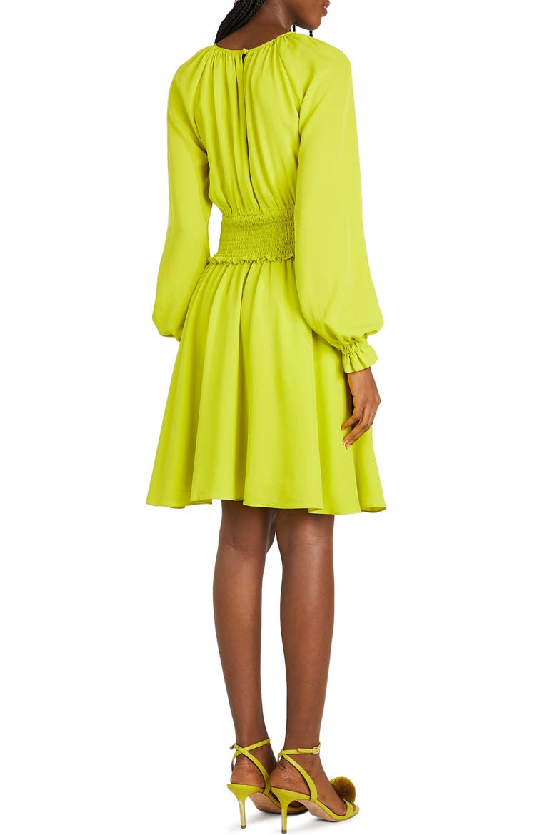 smock waist long sleeve silk georgette dress, Alternate, color, LIME ZEST