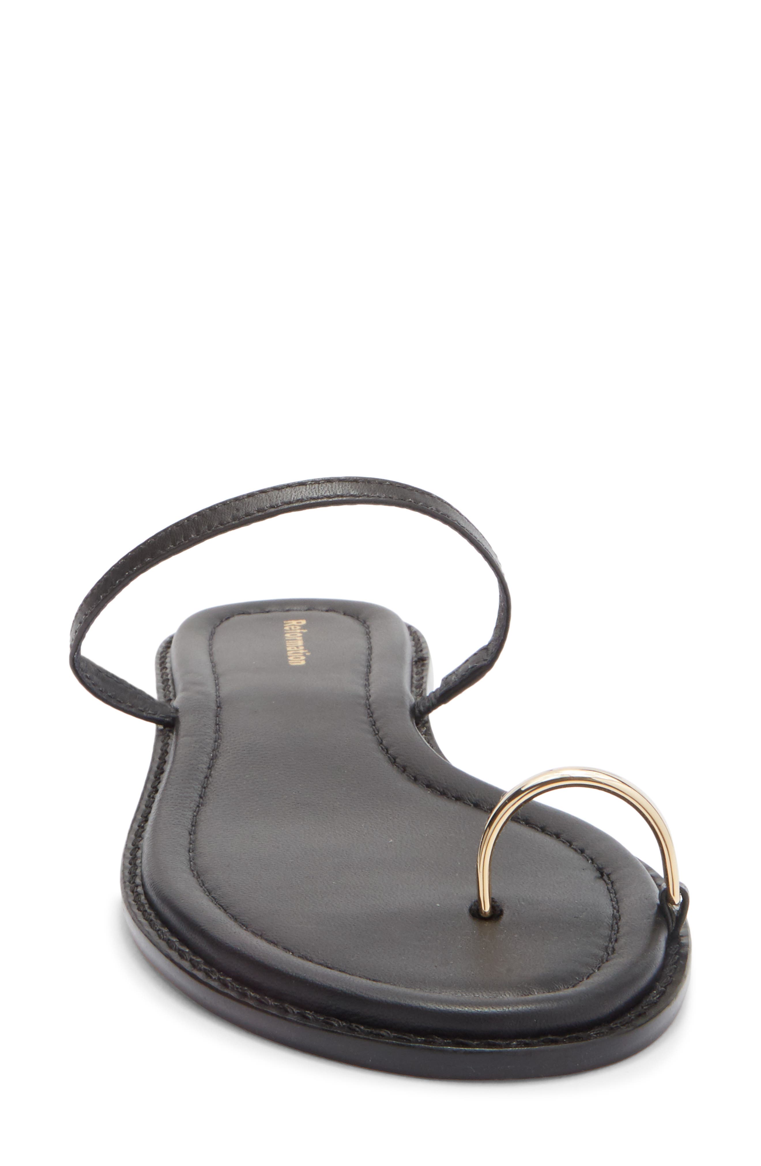 Reformation Cassandra Flat Sandal, Alternate, color, Black