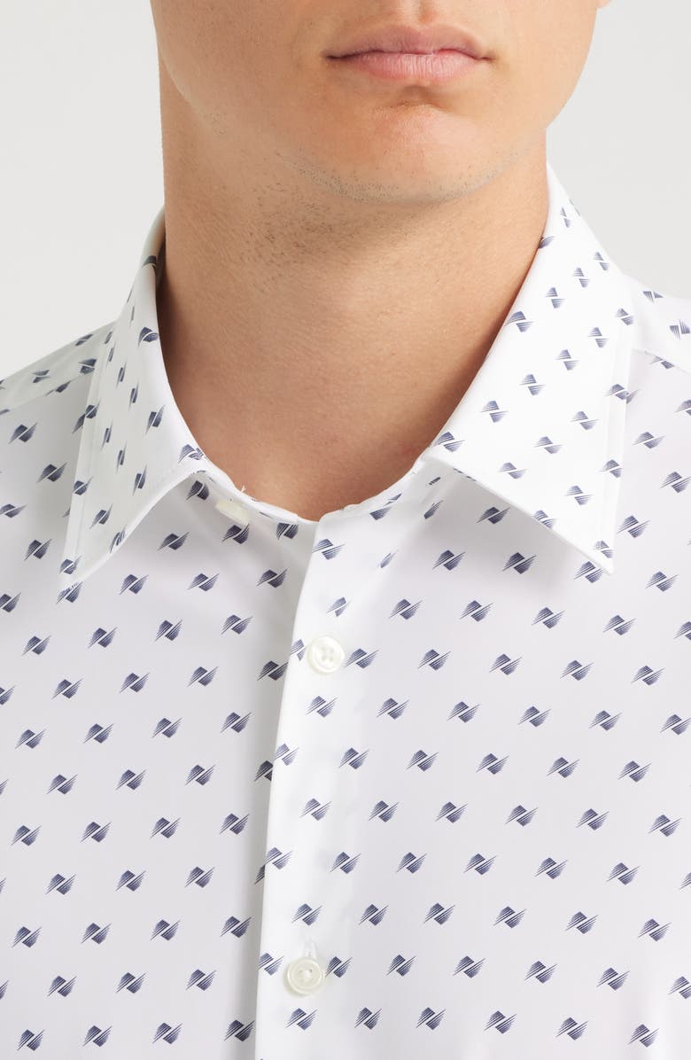 BOSS Liam Geo Print Short Sleeve Stretch Nylon Button-Up Shirt, Alternate, color, Open White