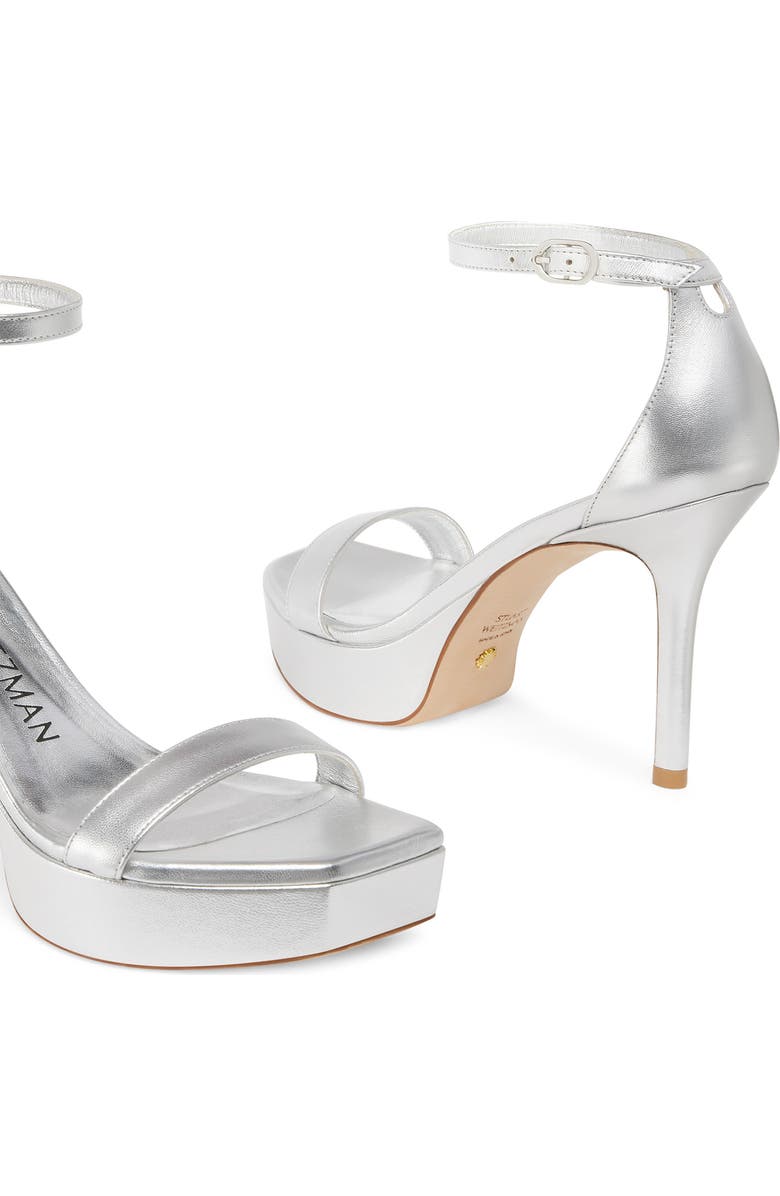 Stuart Weitzman Ankle Strap Platform Sandal, Alternate, color, Silver Mestizo