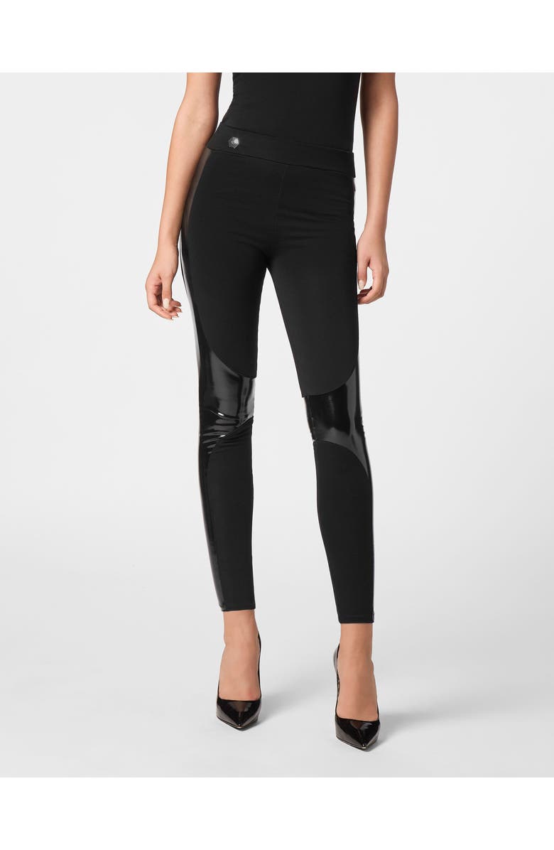 PHILIPP PLEIN Leggings With Latex Inserts Women, Main, color, Black
