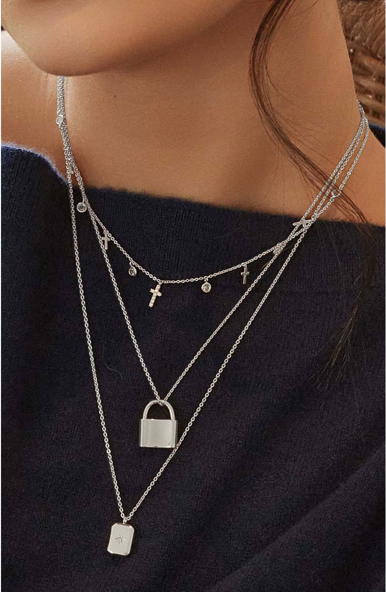 Bearfruit Jewelry 14k Gold Plated Anela Cross Necklace Holiday Gift Idea, Alternate, color, Silver