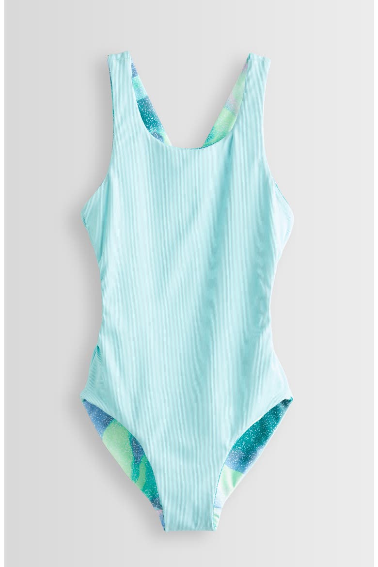 Kids' Reversible One-Piece Swimsuit, Alternate, color, TEAL TURQUOISE STATIC TIE DYE