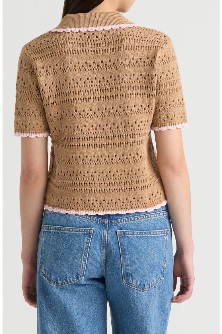 Scalloped Short Sleeve Crochet Cardigan, Alternate, color, CAMEL